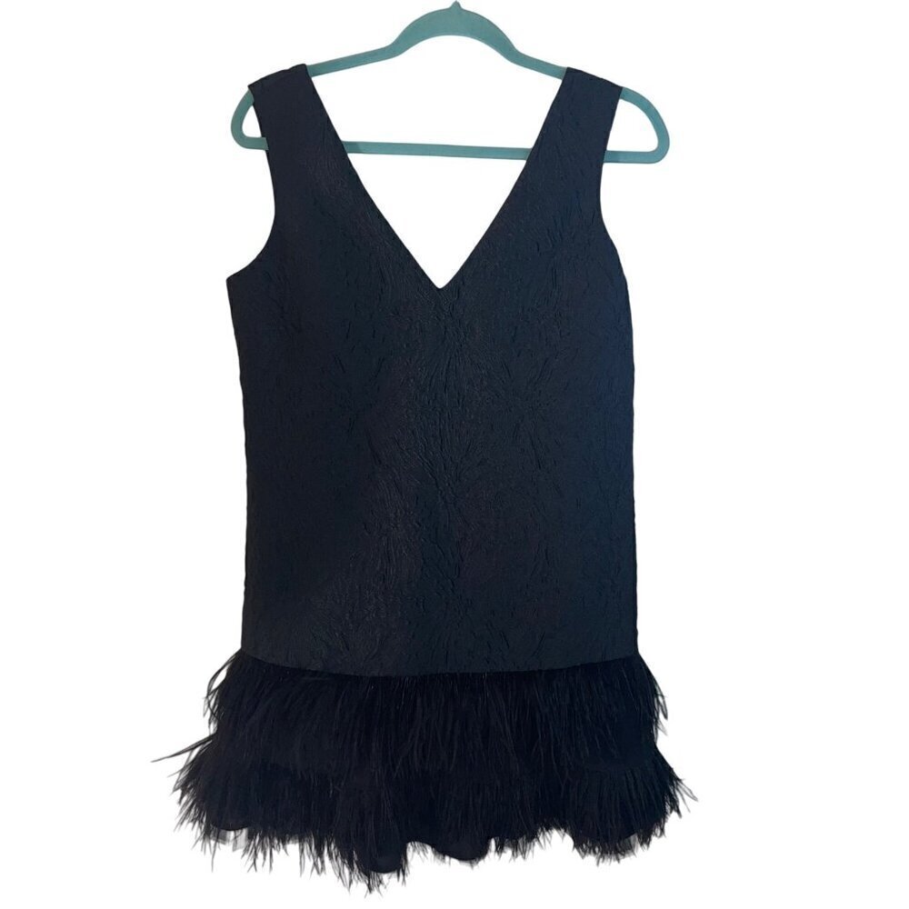 Bcbgmaxazria Womens Dress Size 4 Black Ostrich Feather Hem Mini V Neck